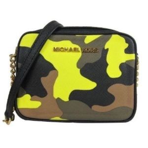 Authentic Michael Kors leather bag. Acid yellow camouflage. Barely used!